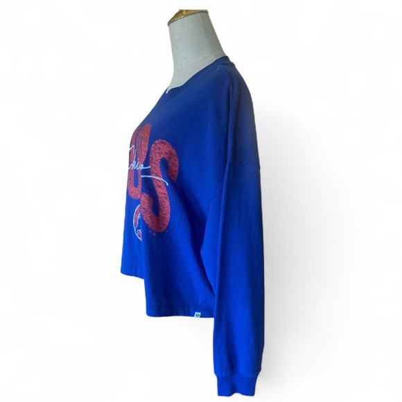 Chicago Cubs Baseball Cropped Long Sleeve Tee Shirt 47 Brand Royal Blue Apparel - Picture 4 of 10